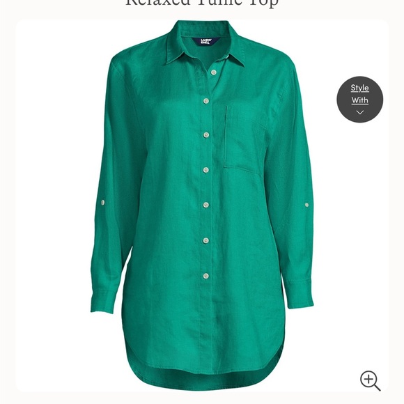 Lands' End 100% Linen Tunic in Island Emerald - Picture 1 of 8